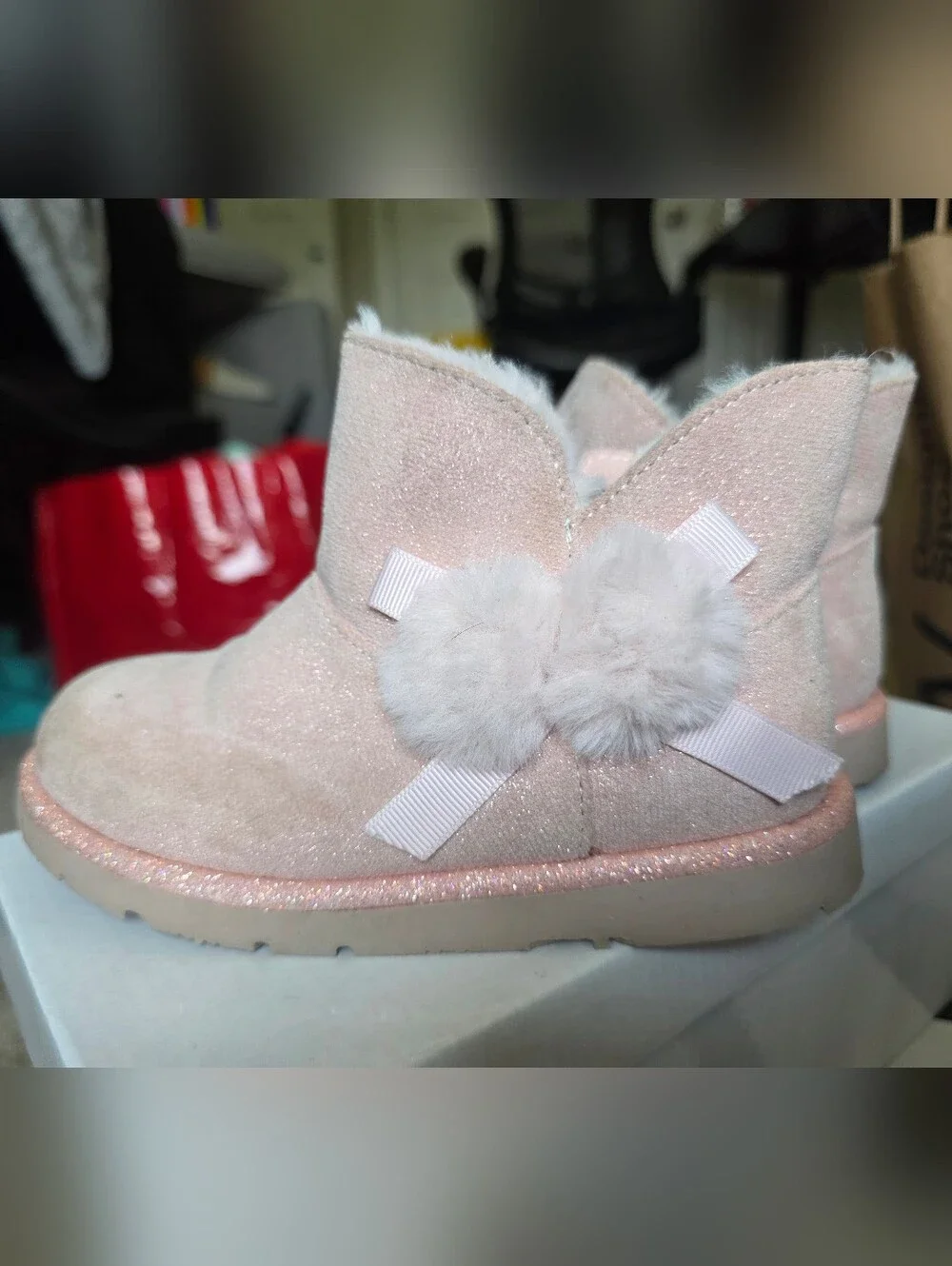 Kelly & Katie Pink Pom-Pom Glitter Kids Booties